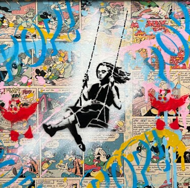Malerei mit dem Titel "Banksy’s Girl on a…" von Koen Betjes, Original-Kunstwerk, Acryl