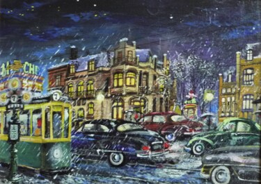 Painting titled "Bruxelles 1952" by Koen De Weerdt, Original Artwork, Acrylic Mounted on Wood Stretcher frame