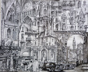 Drawing titled "Arcadia" by Koen De Weerdt, Original Artwork, Ink Mounted on Other rigid panel