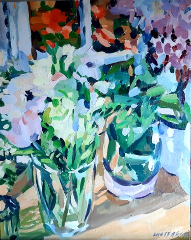 Painting titled "Spring flowers" by Anastasija, Original Artwork, Oil