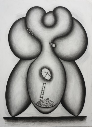 Dessin intitulée "Masculine Grip (her…" par Kerry O. Furlani, Œuvre d'art originale, Fusain