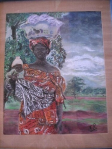 Peinture intitulée "maman africaine" par Koki, Œuvre d'art originale