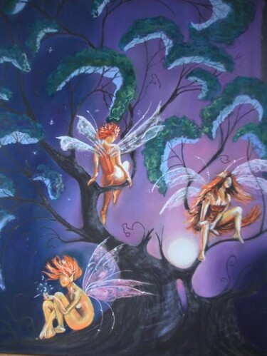 Peinture intitulée "arbre aux  fées" par Koki, Œuvre d'art originale