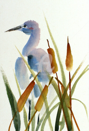 Painting titled "Heron. Chinese art" by Alla, Original Artwork