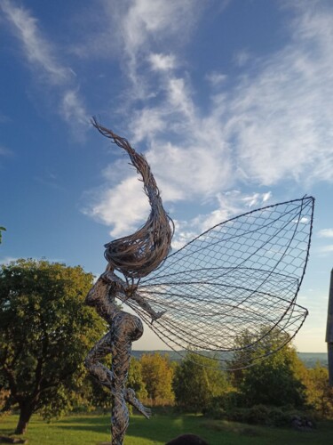 Sculpture titled "wire fairy #6" by Kolobrawen, Original Artwork, Stainless Steel