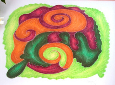 제목이 "Dragon plant"인 그림 Konchedras로, 원작, 파스텔 나무 들것 프레임에 장착됨
