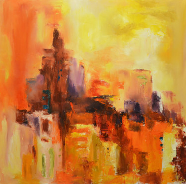 Painting titled "City" by Zhanna Kondratenko, Original Artwork, Oil