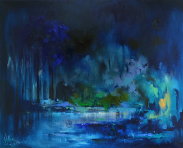 Painting titled "The blue night's sp…" by Zhanna Kondratenko, Original Artwork, Oil