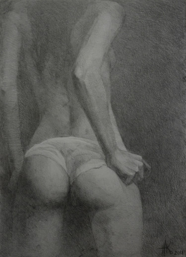 Рисунок под названием "Body. Study #0090" - Zhanna Kondratenko, Подлинное произведение искусства, Карандаш