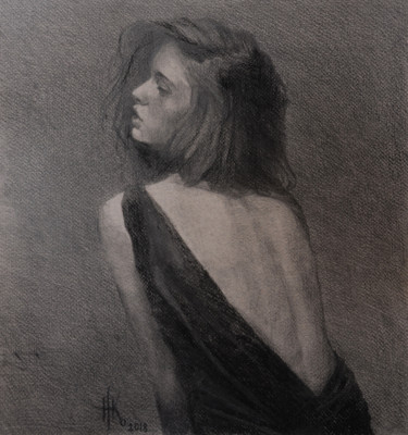 Drawing titled "Body. Study #0091" by Zhanna Kondratenko, Original Artwork, Charcoal