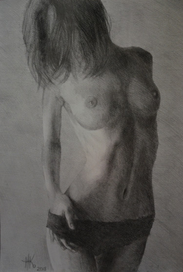 Drawing titled "Body. Study #0095" by Zhanna Kondratenko, Original Artwork, Charcoal