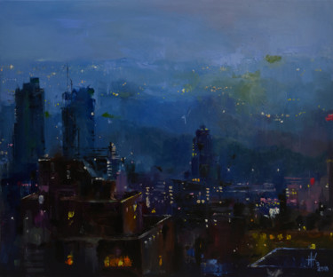 Картина под названием "Evening lights" - Zhanna Kondratenko, Подлинное произведение искусства, Масло
