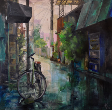 Painting titled "Greenstreet" by Zhanna Kondratenko, Original Artwork, Oil