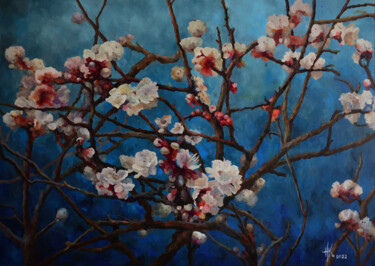 Painting titled "Blossoming. Prime" by Zhanna Kondratenko, Original Artwork, Oil Mounted on Wood Stretcher frame