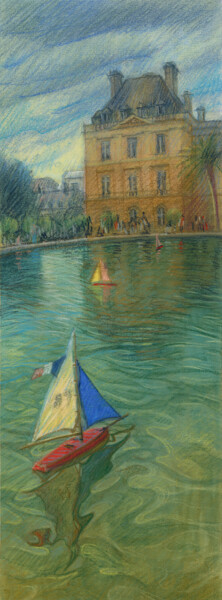 Schilderij getiteld "Paris#08 Le bassin…" door Konoko, Origineel Kunstwerk, Potlood
