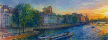 Ζωγραφική με τίτλο "Paris #69  "Pont Ne…" από Konoko, Αυθεντικά έργα τέχνης, Μολύβι