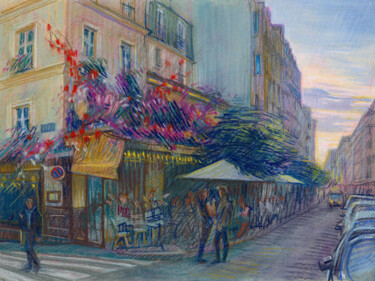 Peinture intitulée "Paris #23 Resto Vra…" par Konoko, Œuvre d'art originale, Crayon