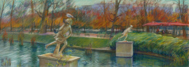 Картина под названием "Paris #39 "Jardin d…" - Konoko, Подлинное произведение искусства, Карандаш