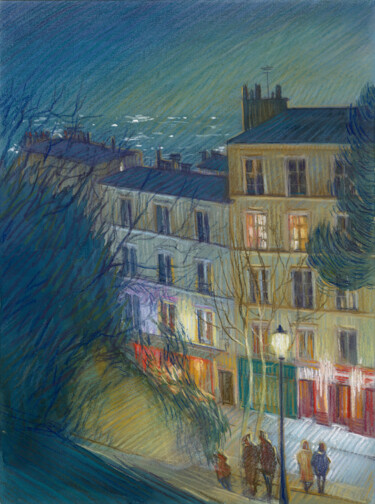 Pittura intitolato "Paris#35 Montmartre…" da Konoko, Opera d'arte originale, Matite colorate Montato su artwork_cat.