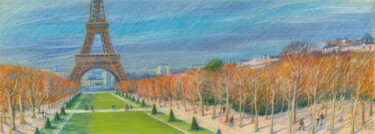 Peinture intitulée "Paris #50 Champ-de-…" par Konoko, Œuvre d'art originale, Crayon