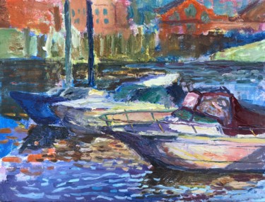 Painting titled "Boats" by Konstantin Borisov, Original Artwork, Oil