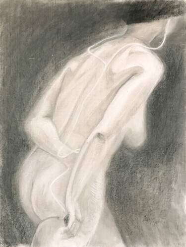 Painting titled "A naked girl with m…" by Konstantin Fomin, Original Artwork, Charcoal Mounted on Cardboard
