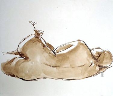 Drawing titled "Naked lady lying do…" by Konstantin Fomin, Original Artwork, Ink