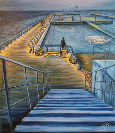 Pintura intitulada "Evening pier  (Вече…" por Konstantin Rudnev, Obras de arte originais, Óleo