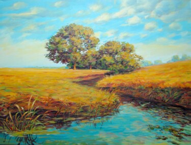 Картина под названием "Деревья у реки 2" - Константин Сидорович, Подлинное произведение искусства, Масло Установлен на Дерев…