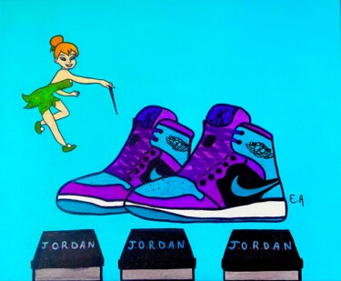 Schilderij getiteld "Nike Jordan 👟 Happy…" door Evangelina, Origineel Kunstwerk, Acryl Gemonteerd op Frame voor houten branc…