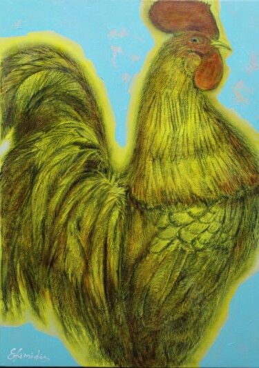 Schilderij getiteld "Rooster 2" door Konstantinos Efimidis, Origineel Kunstwerk, Olie