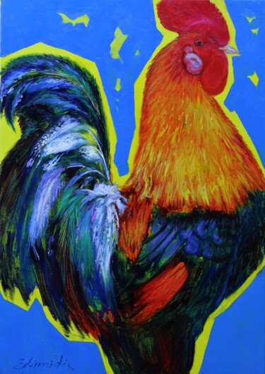 Pittura intitolato "Rooster 1" da Konstantinos Efimidis, Opera d'arte originale, Olio