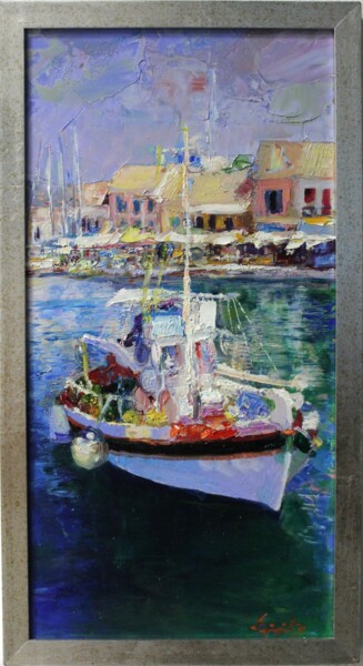 Schilderij getiteld "Greek fishing boat." door Konstantinos Efimidis, Origineel Kunstwerk, Olie