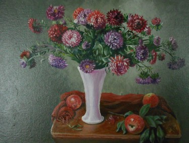 Painting titled ""Осенний натюрморт"." by Elena Kornienkova, Original Artwork, Oil