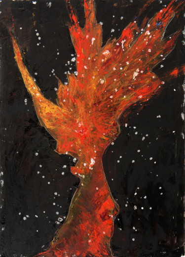 제목이 "Red Shadow IX: Unic…"인 미술작품 Mihail Ivanov로, 원작, 기름 나무 들것 프레임에 장착됨