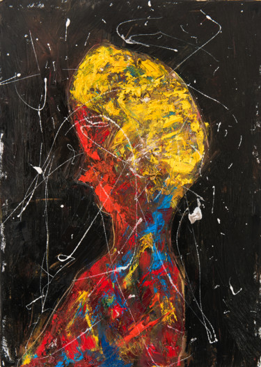 제목이 "Red Shadow X: Boy"인 미술작품 Mihail Ivanov로, 원작, 기름 나무 들것 프레임에 장착됨