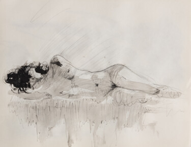 Drawing titled "Nude Female lying o…" by Mihail Ivanov, Original Artwork, Ink