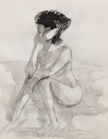 Zeichnungen mit dem Titel "Nude Woman on Couch" von Mihail Ivanov, Original-Kunstwerk, Tinte