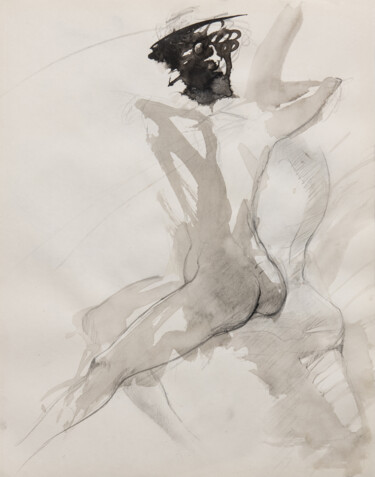 Drawing titled "Nude woman on a cha…" by Mihail Ivanov, Original Artwork, Ink