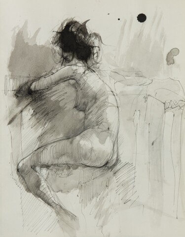 Drawing titled "Nude Woman with her…" by Mihail Ivanov, Original Artwork, Ink