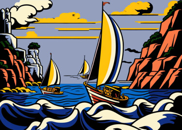 Malarstwo zatytułowany „Rocky bay” autorstwa Kosta Morr, Oryginalna praca, Akryl Zamontowany na Drewniana rama noszy