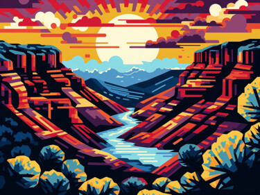 Painting titled "Grand Canyon" by Kosta Morr, Original Artwork, Acrylic Mounted on Wood Stretcher frame