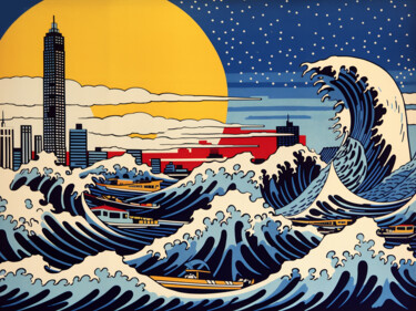 Картина под названием "Big Wave in New York" - Kosta Morr, Подлинное произведение искусства, Акрил Установлен на Деревянная…