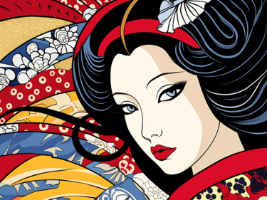 Картина под названием "Japanese woman 2" - Kosta Morr, Подлинное произведение искусства, Акрил Установлен на Деревянная рама…