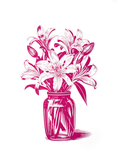 Pintura intitulada "Lilies (Red violet…" por Kosta Morr, Obras de arte originais, Serigrafia