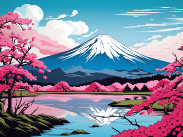 "Fuji Reflection" başlıklı Tablo Kosta Morr tarafından, Orijinal sanat, Akrilik Ahşap Sedye çerçevesi üzerine monte edilmiş