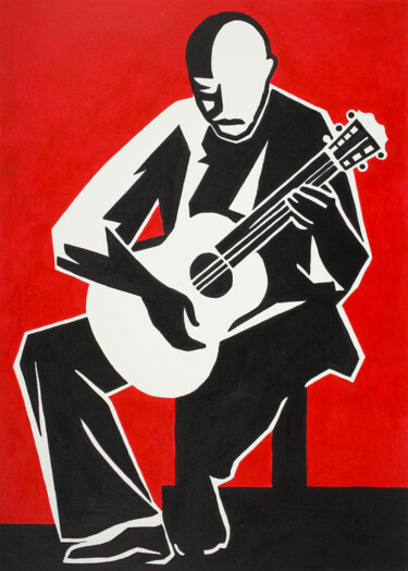 Malerei mit dem Titel "Guitarist" von Kosta Morr, Original-Kunstwerk, Acryl