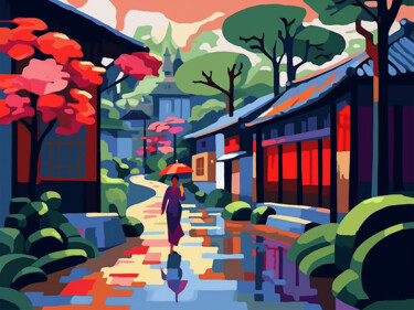 제목이 "Japanese cityscape"인 미술작품 Kosta Morr로, 원작, 아크릴 나무 들것 프레임에 장착됨
