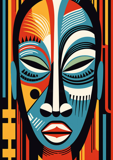 "African mask 6" başlıklı Tablo Kosta Morr tarafından, Orijinal sanat, Akrilik Ahşap Sedye çerçevesi üzerine monte edilmiş