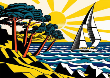 绘画 标题为“Yacht in the sea” 由Kosta Morr, 原创艺术品, 丙烯